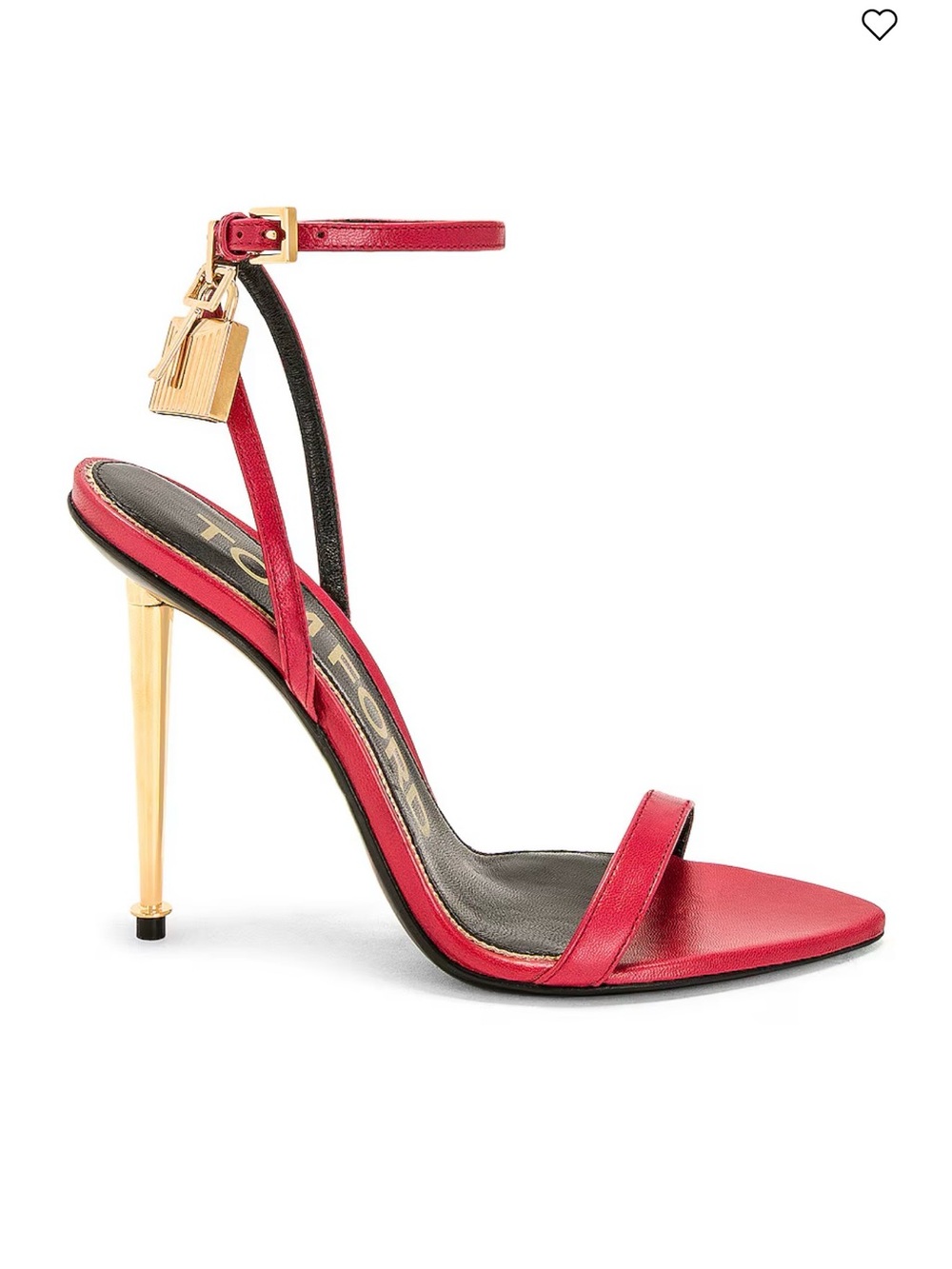 Tom Ford Red Leather Stiletto Sandals with Gold Heel & Padlock